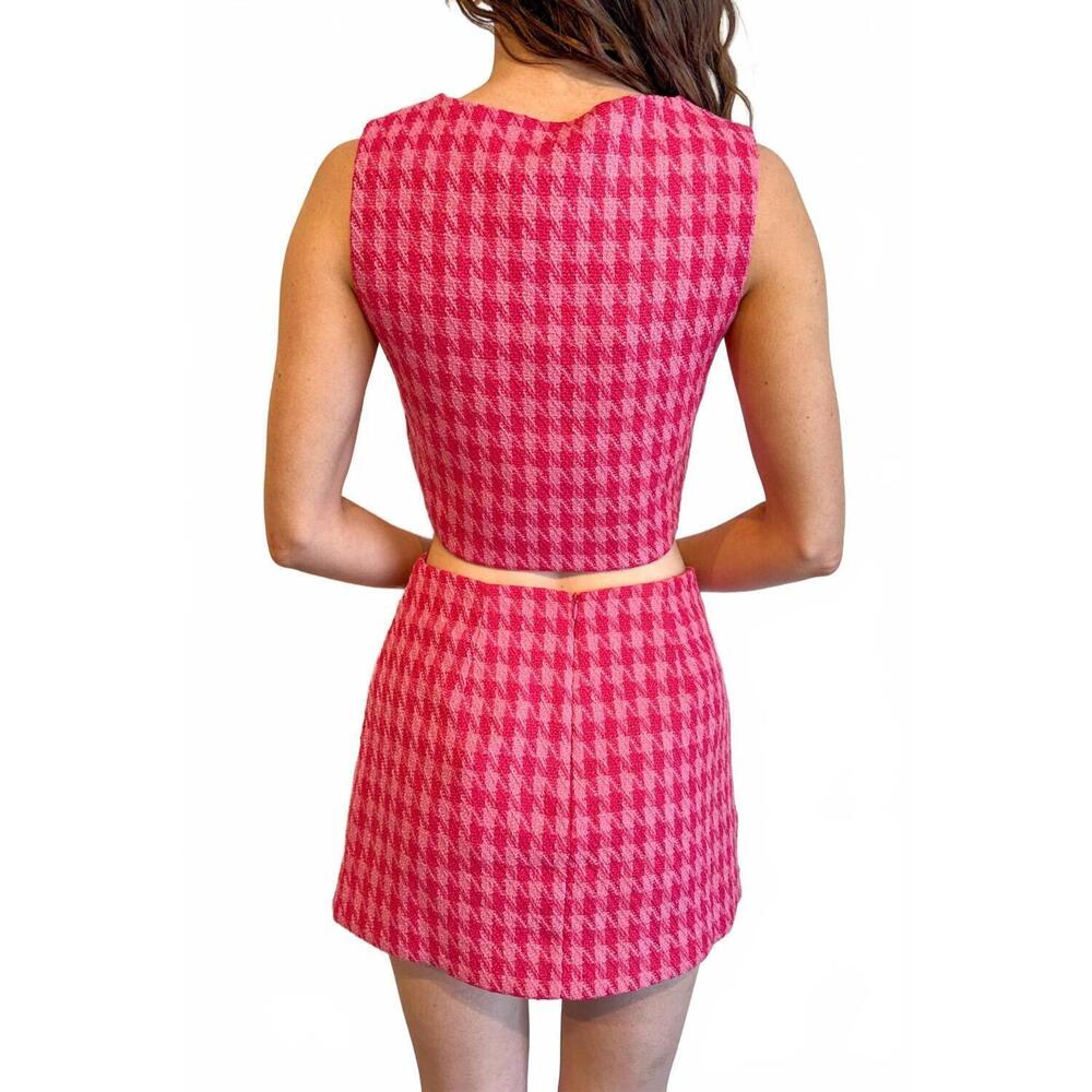 NEW DAY + MOON houndstooth tweed wavy skort in pink - Picture 4 of 4